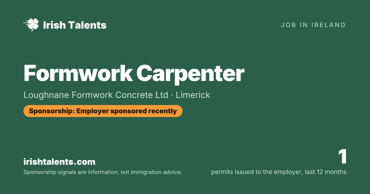Formwork Carpenter | Loughnane Formwork Concrete Ltd | IrishTalents