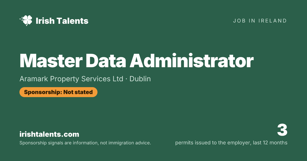 Master Data Administrator | Aramark Property Services Ltd | IrishTalents