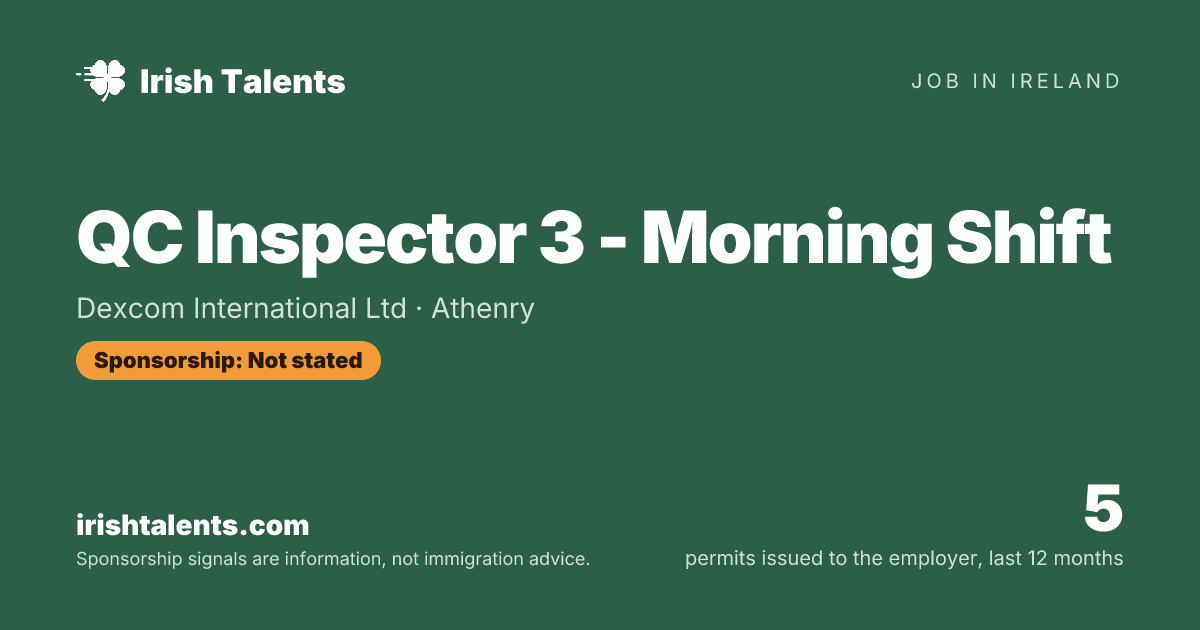 QC Inspector 3 - Morning Shift | Dexcom International Ltd | IrishTalents