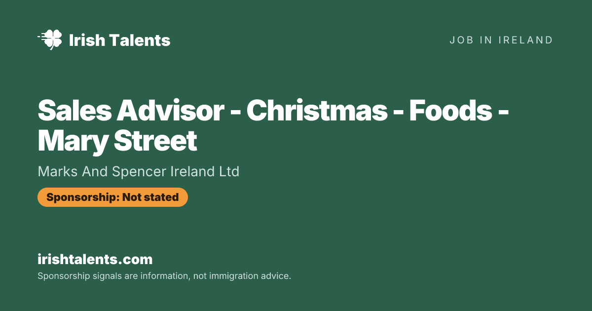 Sales Advisor - Christmas - Foods - Mary Street | Marks And Spencer ...