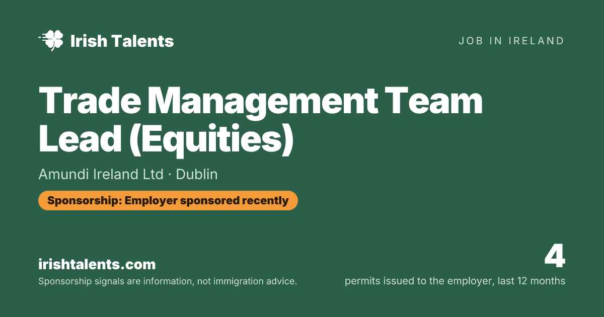 Trade Management Team Lead (Equities) | Amundi Ireland Ltd | IrishTalents